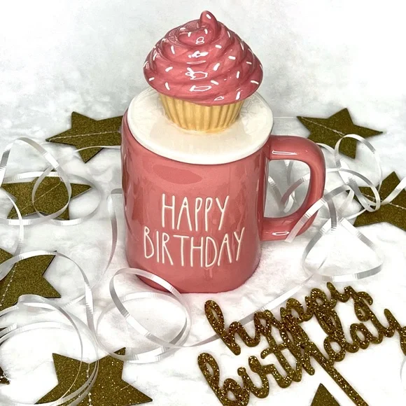❌SOLD❌ Rae Dunn HAPPY BIRTHDAY LL Coffee Tea Mug Cupcake Topper Lid Pink - Picture 17 of 17